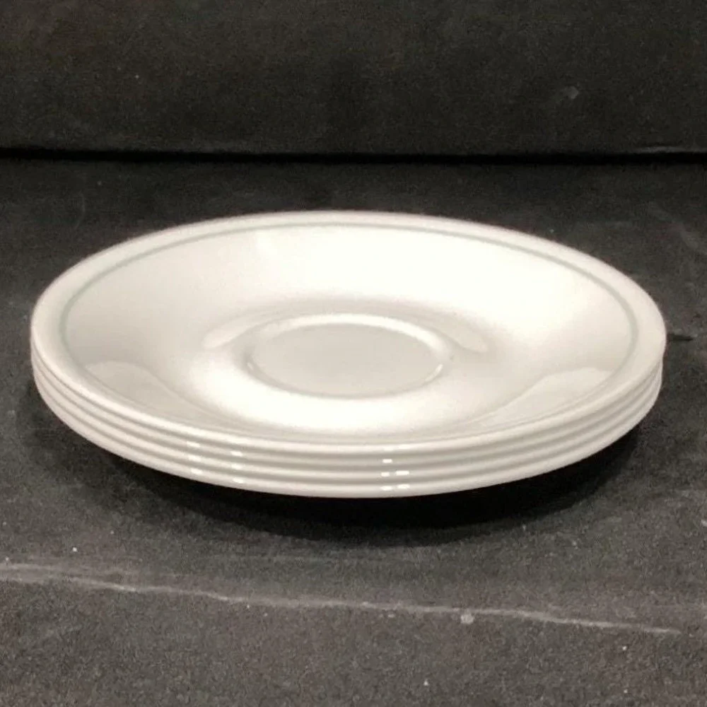 Corelle Corningware White‎ Saucers, Set of 4, Single Green Band, Vtg Dinnerware